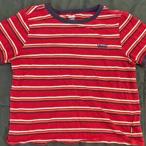 Vans Maroon White and Navy Striped Tee